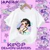 2026 New Kpop Demon Hunters Children's Polyester T-shirt - Girls' Casual Top with Cartoon Print - Summer Short-Sleeved Sports Shirt