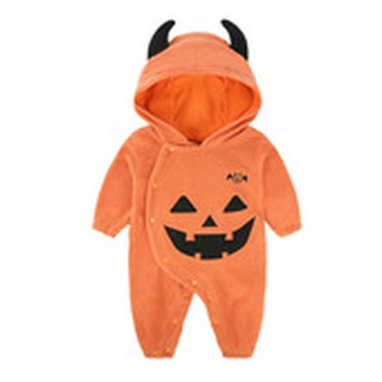 Halloween Skull Print Baby Romper with Bat Shape and Pumpkin Design, Includes Hat