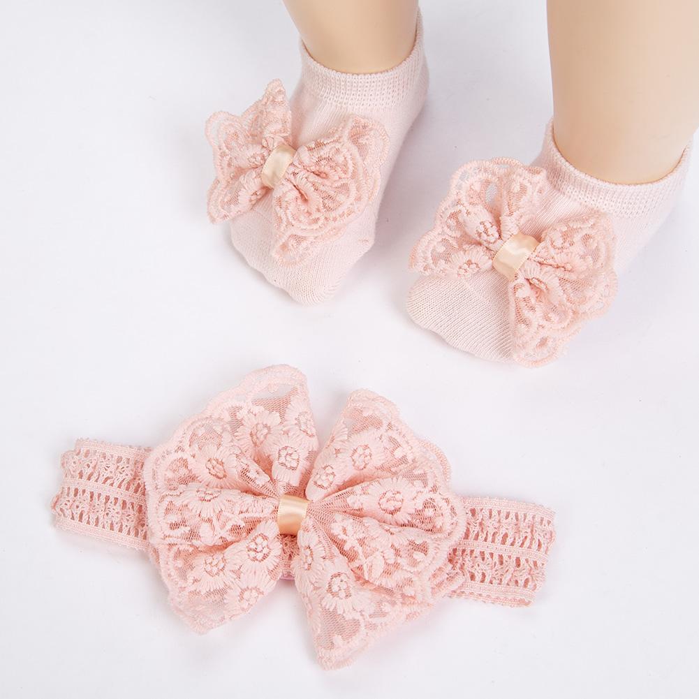 3 Stück/Set Creme Spitze Baby Stirnbänder&Socken Neugeborene Prinzessin Mädchen Breit Strass Perle Elastische Haarbänder Kinder Kopfschmuck Po Requisiten