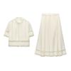 Women's Stand Collar Crocheted Detail Short Sleeve Shirt 2731043 Crocheted All-Matching Comfortable Skirt 2731044