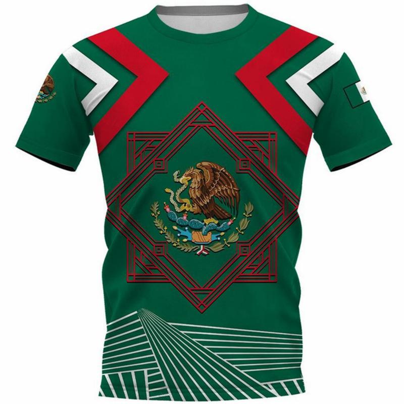 Fashion Mexico National Flag Print T Shirt For Men Funny 3D Eagle Pattern Short Sleeve Summer Casual O-neck Loose Top Men's Tees