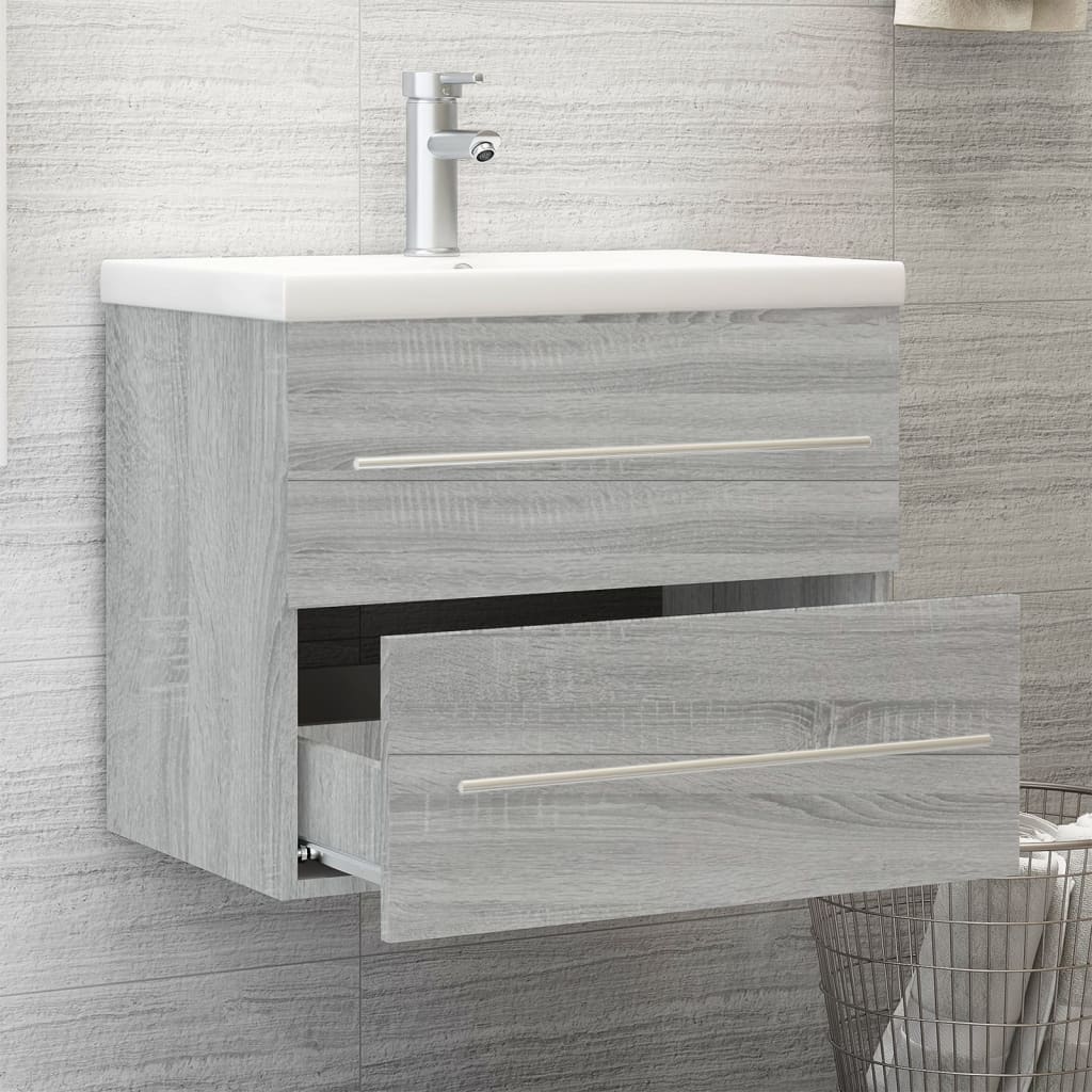 Washbasin Cabinet with Built in Basin Grey Sonoma Particleboard