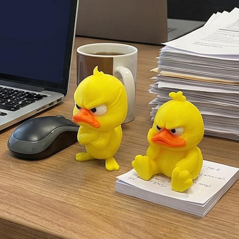 2pcs 3D Printed Angry Duck Figurine Home Decoration Gift For Kids Cartoon Yellow Duck Desktop Shelf Ornament