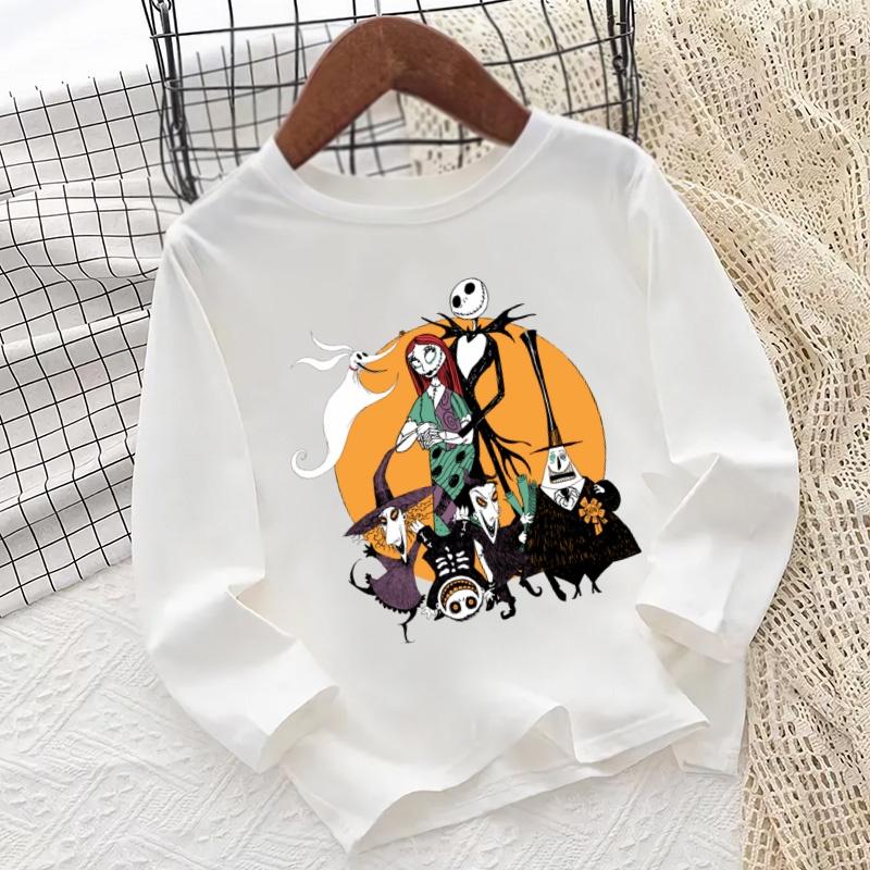 

Halloween Jack Skellington Pumpkin King Printed Cartoon Children s T-Shirt Long Sleeve Autumn Boys and Girls Clothing for Kids 100