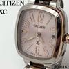 Used Working Item Working Item Citizen Watch Ladies Quartz ES8014-54W Cross Sea xC Eco Drive Radio Clock Square Pink Dial Date Silver Rose Gold