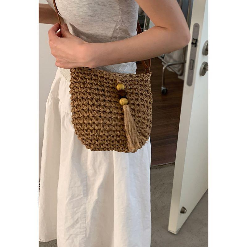 Holiday Style Straw Bag Women 2025 New Trendy Fashion Artistic Woven Bag All-Matching Shoulder Bucket Bag Beach Bag