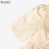 ZANZEA Women Summer Round Neck Ruffles Splice Casual Short Sleeve Blouse