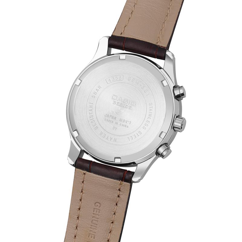 Casio STANDARD Series Fashionable Classic Stopwatch Day Display Waterproof Quartz Movement Genuine Leather Strap Japanese and Korean BEM-501L-7AV