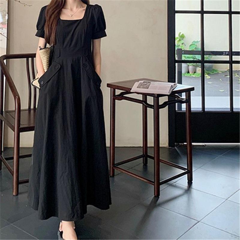 Skinny French small black skirt summer slightly fat women's clothing short-sleeved dress large size MM Tibetan meat temperament new