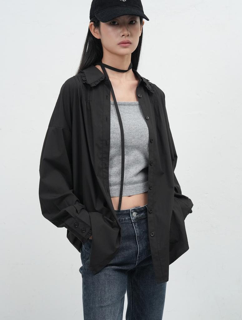 GENERALIDEA Frill Collar Loose Fit Shirt [Black] / Wbe3L03514