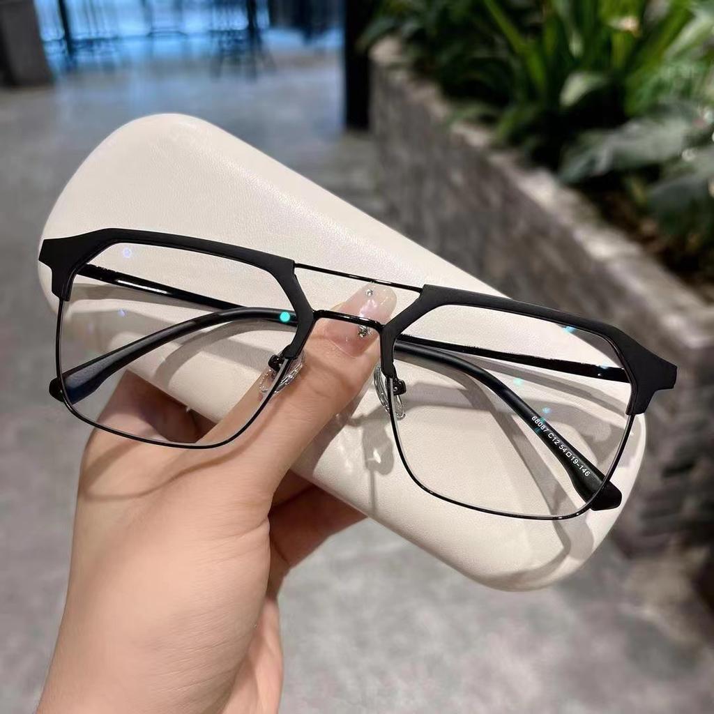 Fashion Anti-Blue Flat Glasses Men'S Business Retro Double-Beam Polygonal Glasses Frame Can Be Equipped With Myopia Glasses
