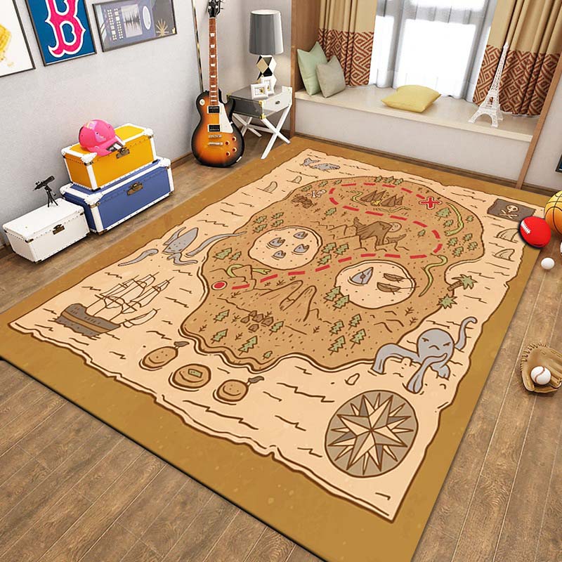 15 Sizes Retro Treasure Map Area Rug Carpet for Living Room Bedroom Children Play Mat Sofa Chair Home Decor Non-slip Floor Mat
