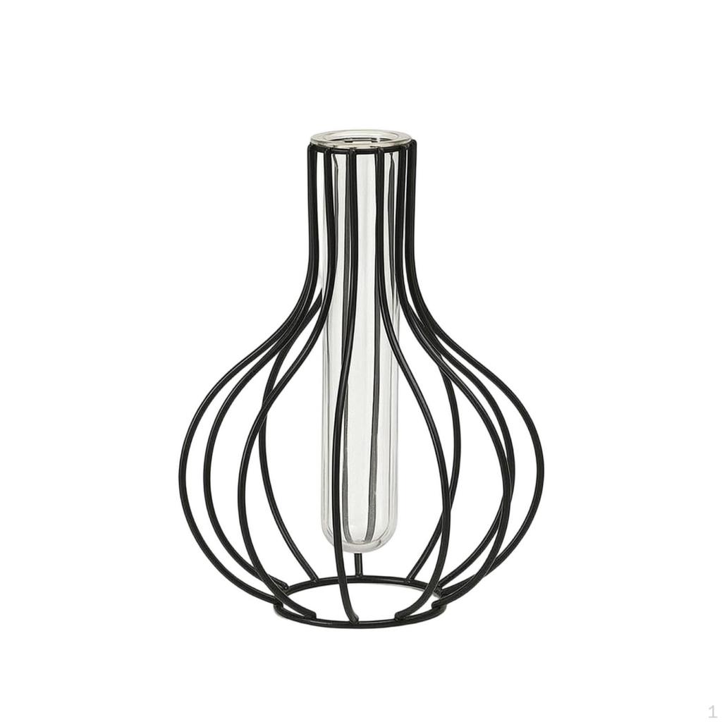 Glass Vase with Metal Frame Transparent Wire Tabletop for Living Room, Office Desk,