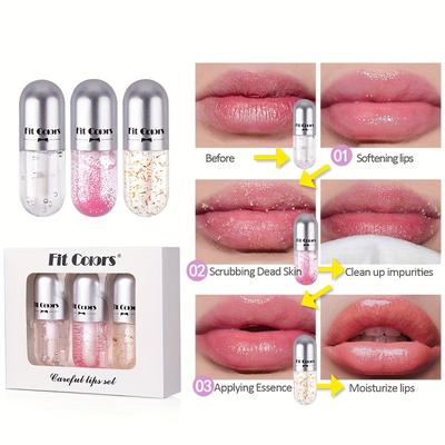 Lip Care Women's Lip Balm Transparent Moisturizing Scrub Matte Natural Lip Oil Lip Gloss 3pcs Set