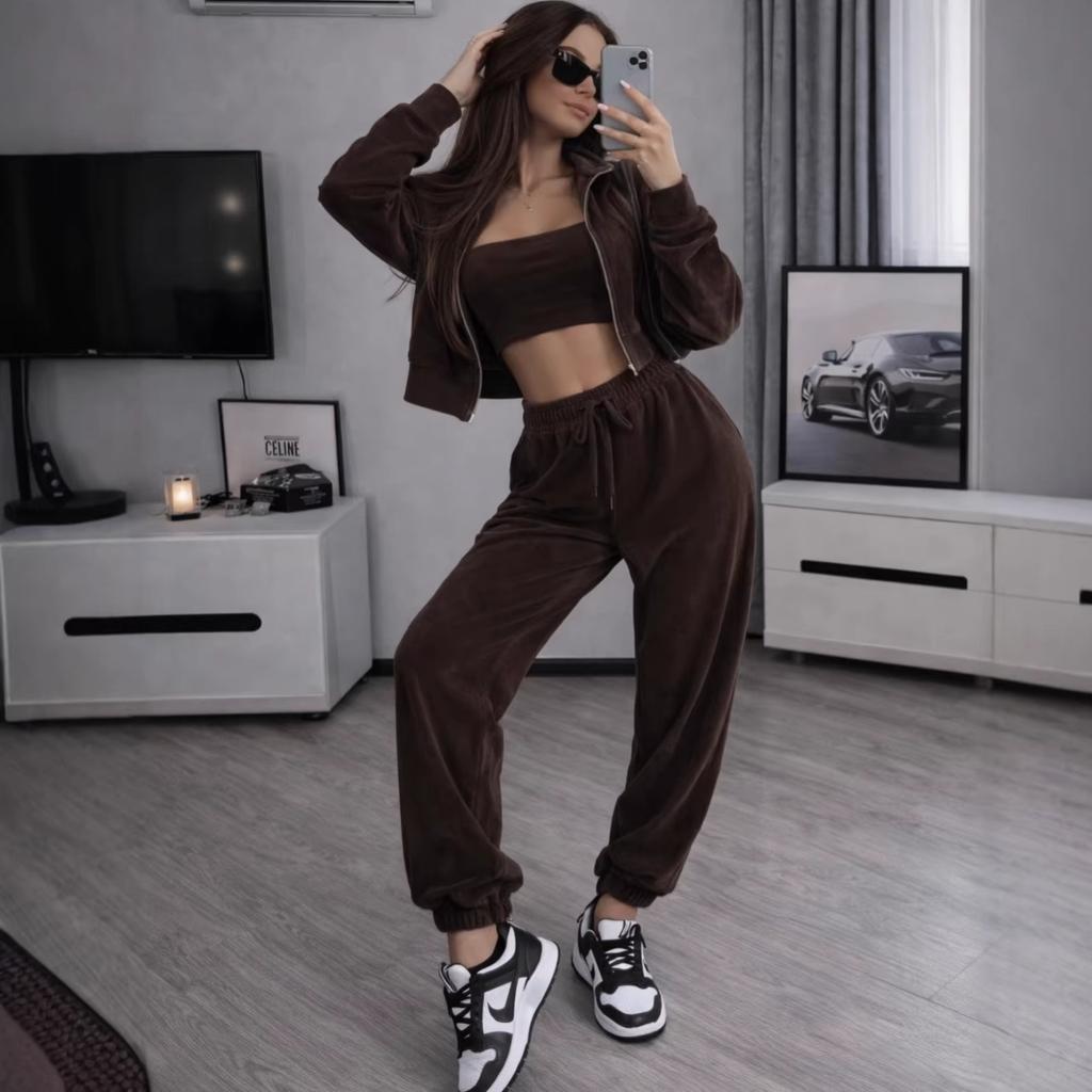 Cross-border European and American Women's Clothing Amazon Hooded Cardigan Slim-fitting Inner Tube Top Sports Elastic Pants