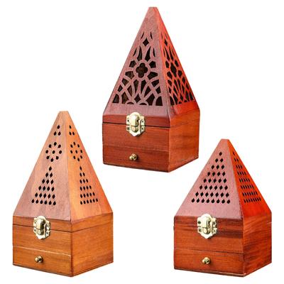 Wood Incense Burner Box Pyramid Wooden Censer Cone Incense Holder for Kitchen Bedroom Living Room Incense Burning Dining Room