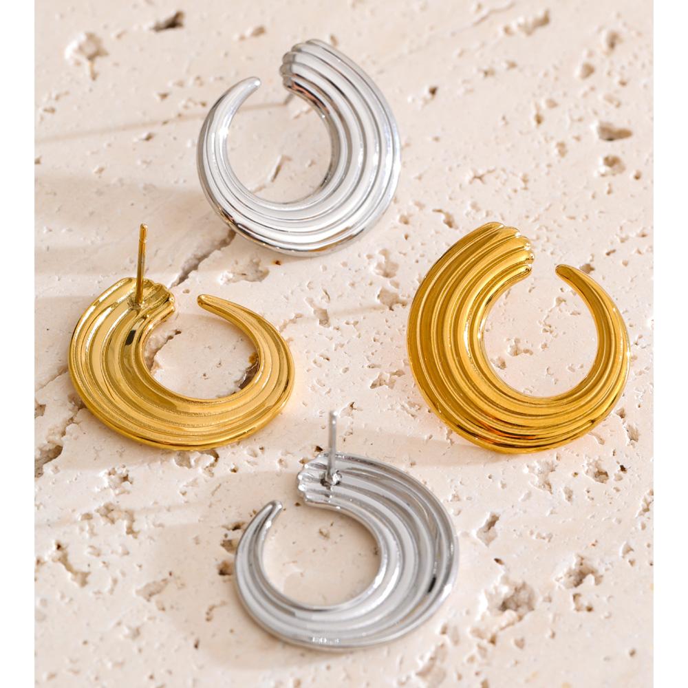 Eetit Stainless Steel Geometric Stripe Hollow Stud Earrings for All Occasions Anti Allergic Metal Simple Daily Modern Jewelry