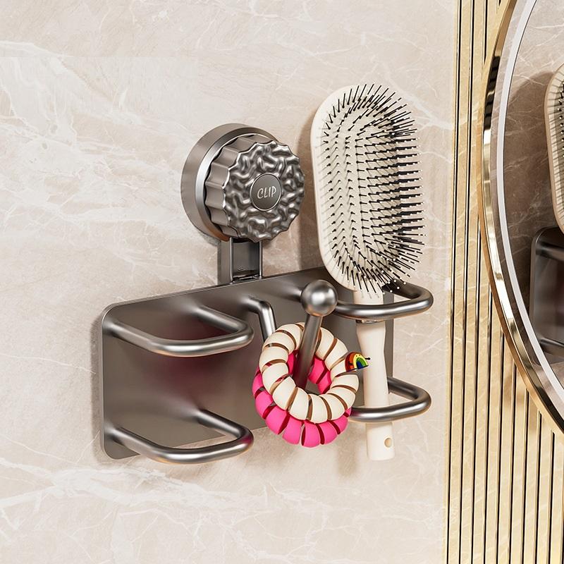 Wall-Mounted Comb Storage Rack Suction Cup Bathroom Hair Tie Holder No-Drilling Needed Hairband Holder Plastic Organizer