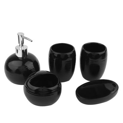 5 Pezzi Accessori Bagno Dispenser in Ceramica Porta Spazzolini Set da Bagno (Nero)