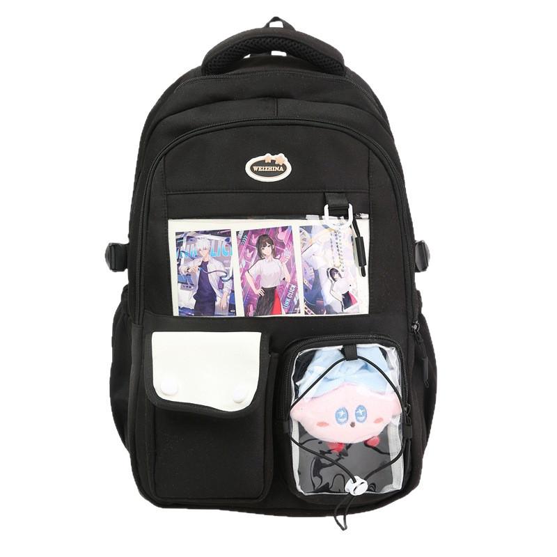 Nylon School Backpack For Teens With Waterresistant Design And Geometric Pattern