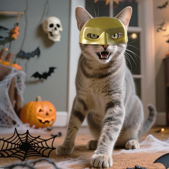 Yousheng 3ks Halloweenská kočičí maska Kočičí superhrdina Cosplay oblečení Netopýří tematika Doplňky pro kostýmy mazlíčků pro malé a střední kočky