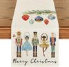 Christmas Nutcrackers Xmas Balls Linen Table Runner Holiday Party Decor Winter Kitchen Dining Table Runner Christmas Decorations
