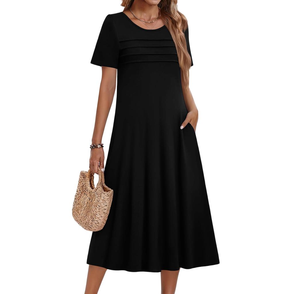 Damenkleid in verschiedenen Farben, lässig-modisch, kurzärmelig, Rundhalsausschnitt