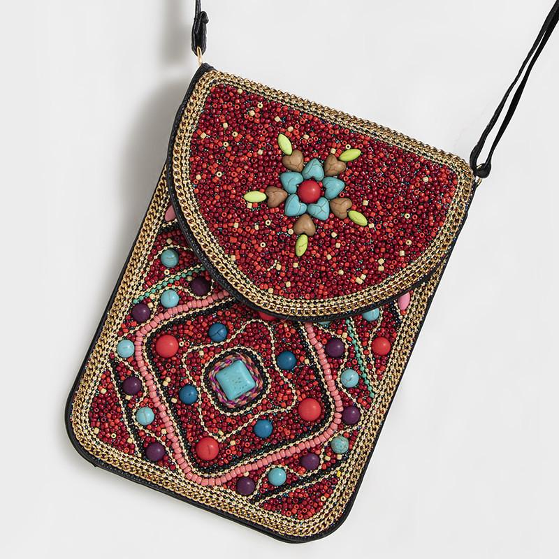 Bohemian Theme Pu Handbag With Magnetic Flap And Floral Accents For Daily Outings