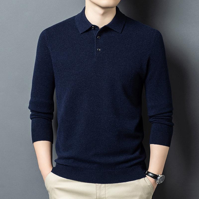 

Puyuan Men s 100% Wool Lapel Sweater - Warm, Versatile, Solid Color for Middle-aged Trends 115