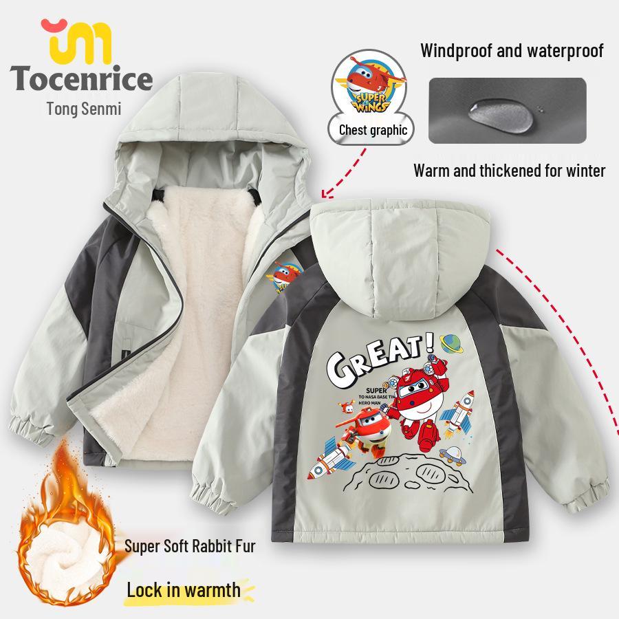 Anime Cartoon Kids  Winter Waterproof Quilted Hooded Jacket with Warm Velvet Liner 110