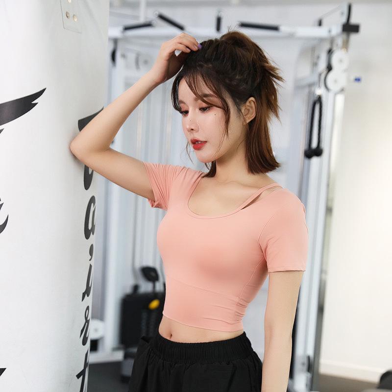 

Топ для йоги Lulu Quick-Dry Shockproof с нагрудными вкладышами - С короткими рукавами, влагоотводящий, сексуальный облегающий крой, открывающий живот. L (55-65 kg)