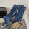 Women Elastic Drawstring Waist Straight Jeans Loose Wide Leg Denim Pants Casual Light Washed Long Trousers