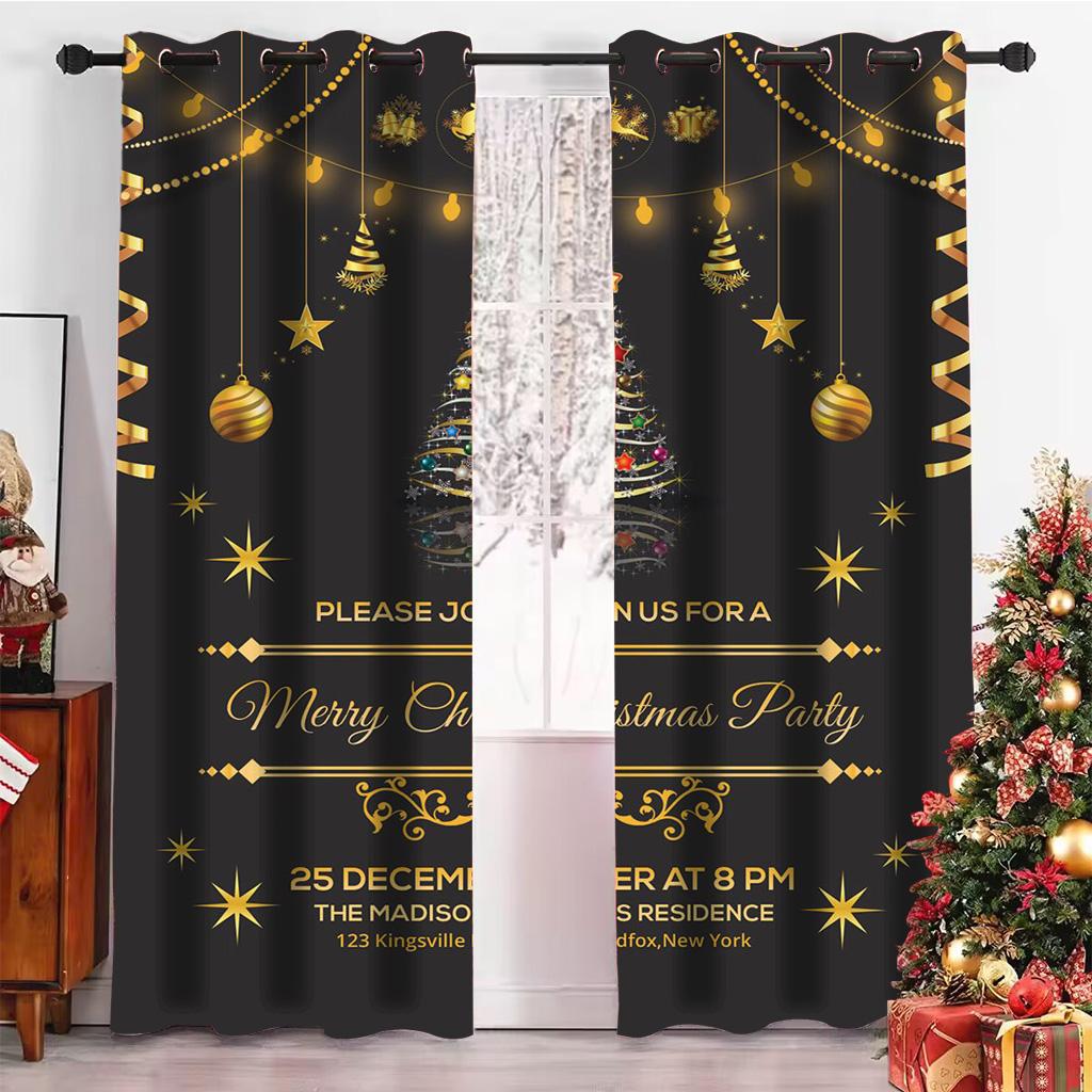 Vánoční závěsy 3D Zlatý vánoční strom Los Dekor Zatemňovací závěsy 2 Panely Deluxe Obývací pokoj Ložnice Domácí dekorace Závěsy
