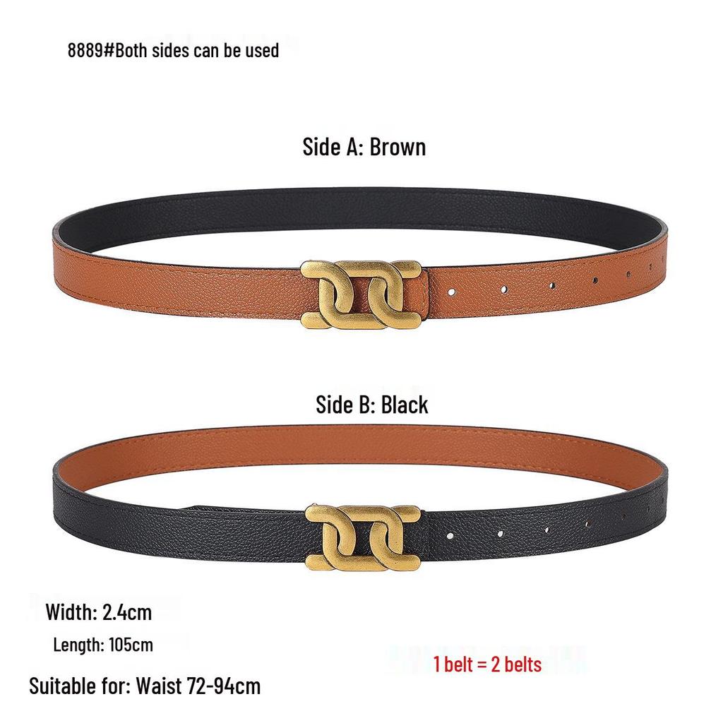 Smooth Buckle Black Lychee Grain Dual-Use Women's Leather Belt