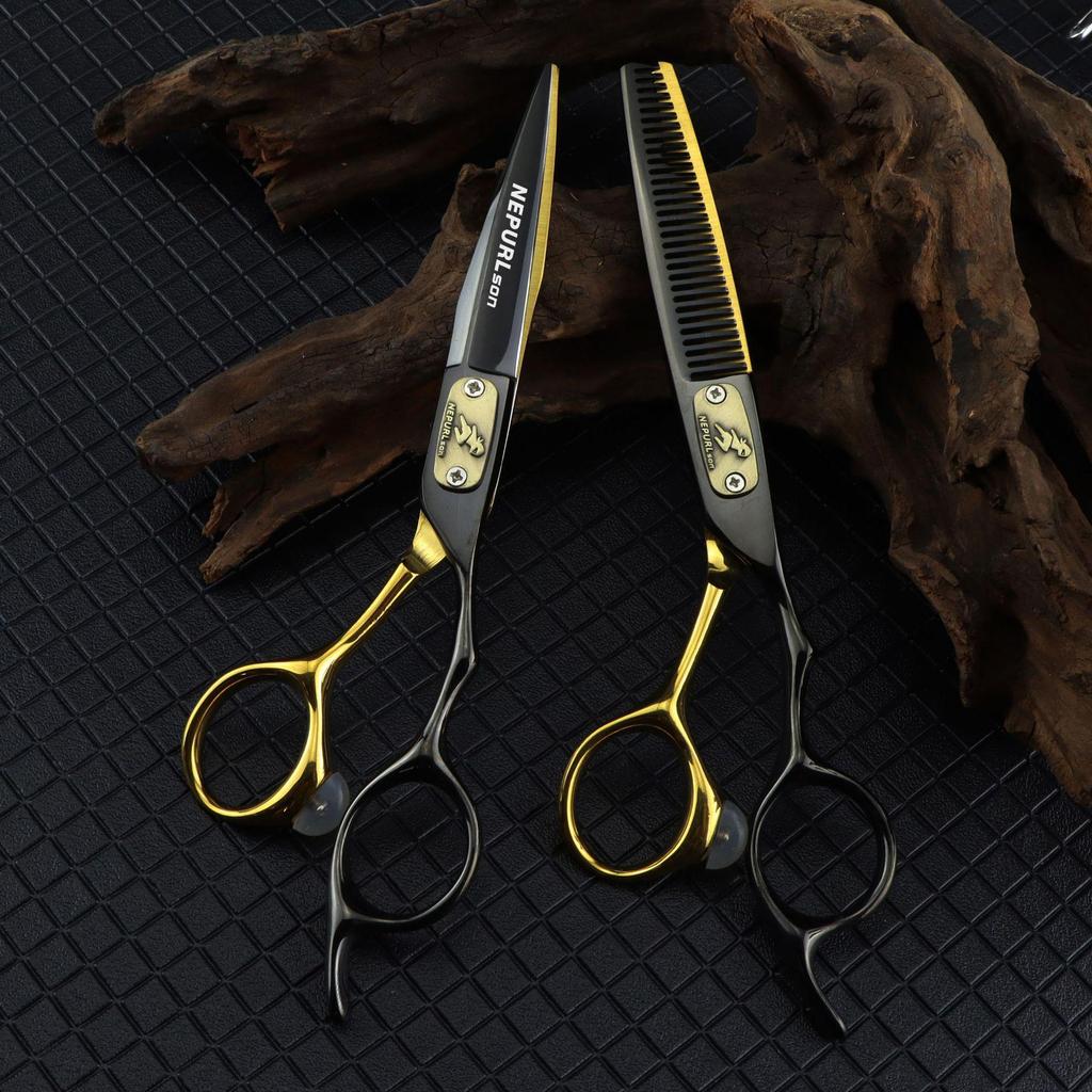 Black Gold Cover Naipusen Hairdressing Scissors: Straight, Serrated, Thinning - Salon Tools