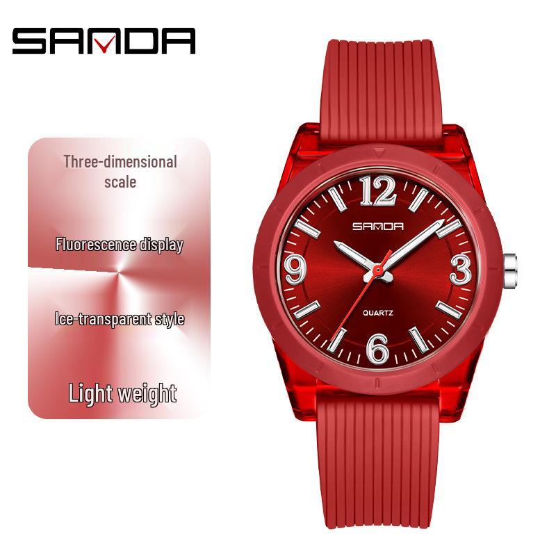 Sanda TEMU Hot-Selling Waterproof Quartz Luminous Student Watch with Thin Transparent Case for Children