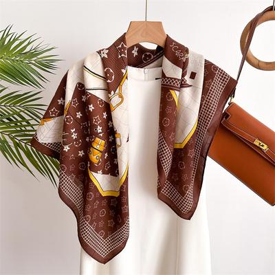 Fashion Printing 90 Imitation Silk Large Square Scarf Shawl Commuting Versatile Herringbone Temperament Scarf Headscarf Female New