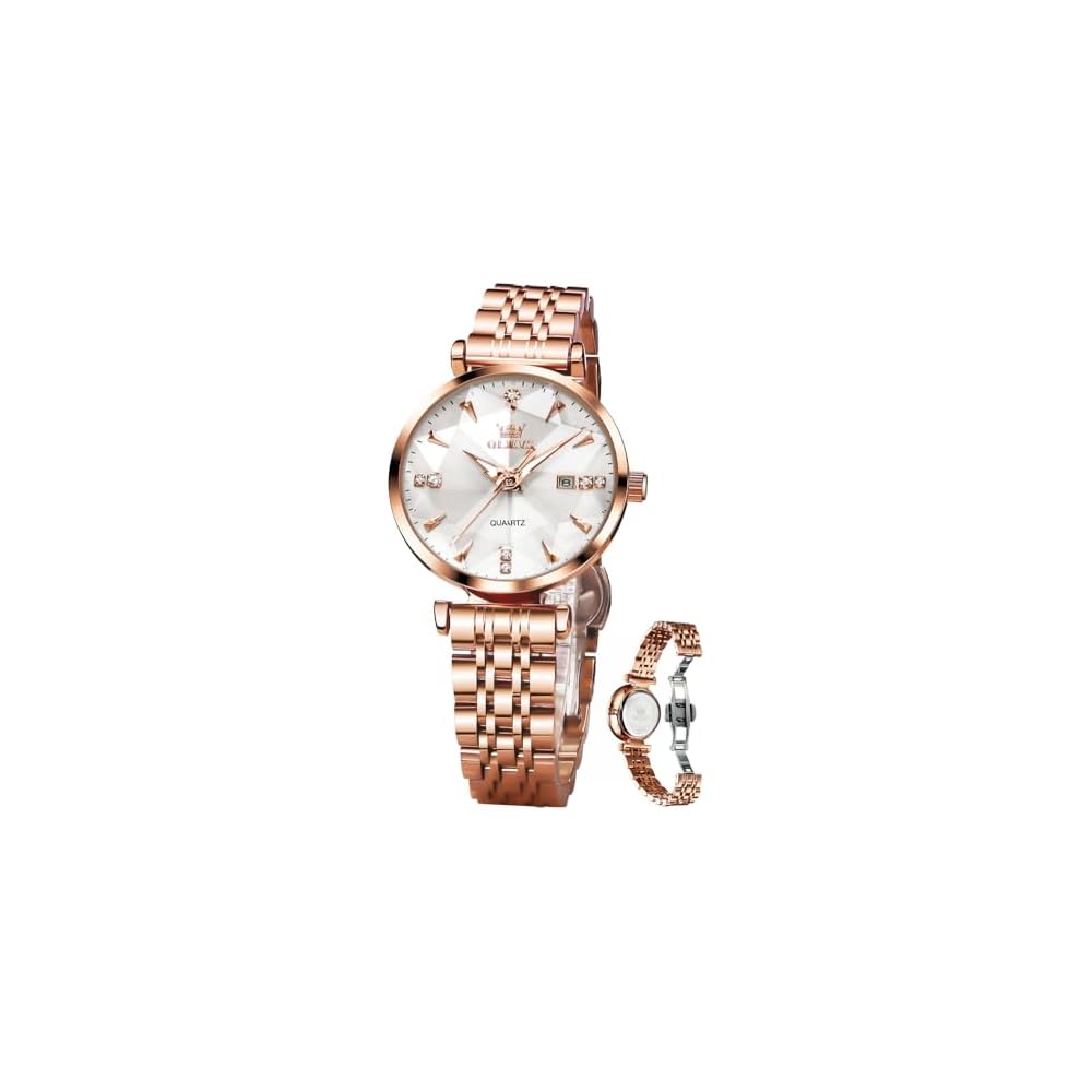 OLEVS Women s Quartz Watch Simple Dial Easy-to-Read Date Luminous Waterproof White