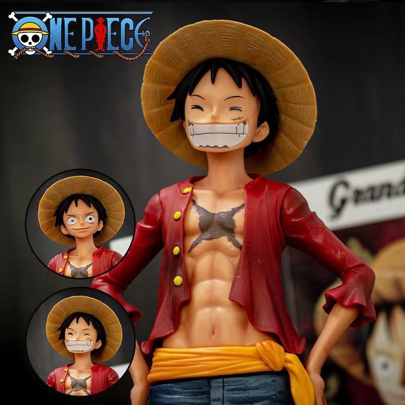 One Piece One Piece Luffy, Smiley Luffy, Monchi D Luffy, Exchangeable Face Luffy Figure Model Ornament Gift
