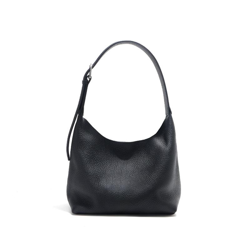 

Head Layer Cowhide Vegetable Basket Bag Women s Single Shoulder Armpit Large Capacity Commuting Crossbody Bucket Genuine Leather 22x14x21cm чорний