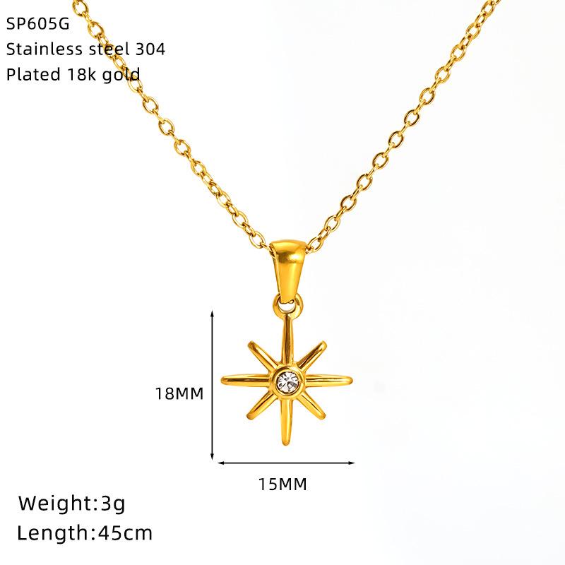 Vintage Sun Moonlight Octagon Gold Plated Stainless Steel Necklace Women'S Premium Jewelry