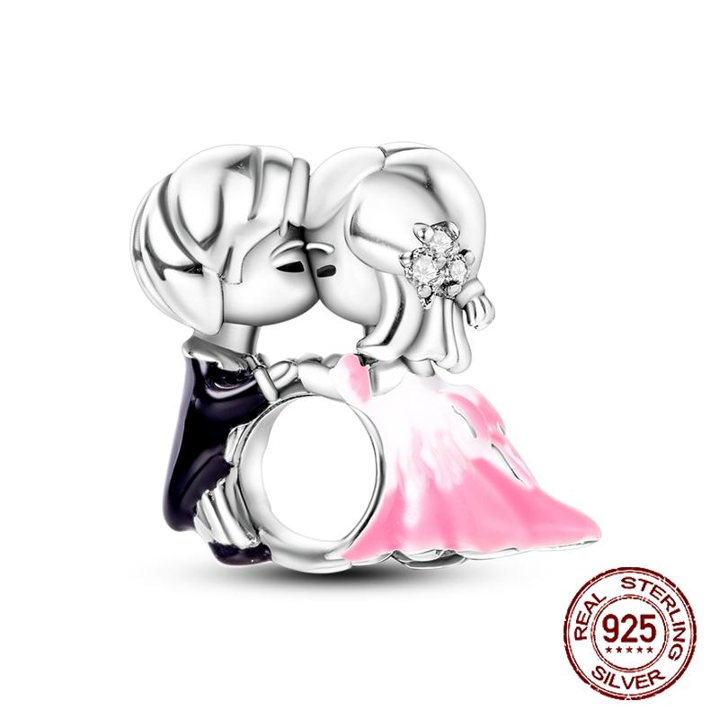 925 sterling copper boys and girls lovers pendant charms Fit 4MM hole diameter bracelet charm beads necklace Diy female Zircon