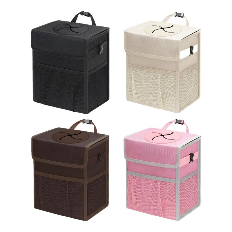 Premium Hanging Car Garbage Bin With Water Resistant Fabric And Side Pockets For Easy Cleanup