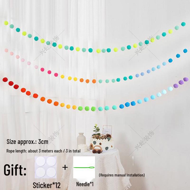 Children’s Room Pompon Bunting Decoration - Birthday Party Tent Backdrop Ornament