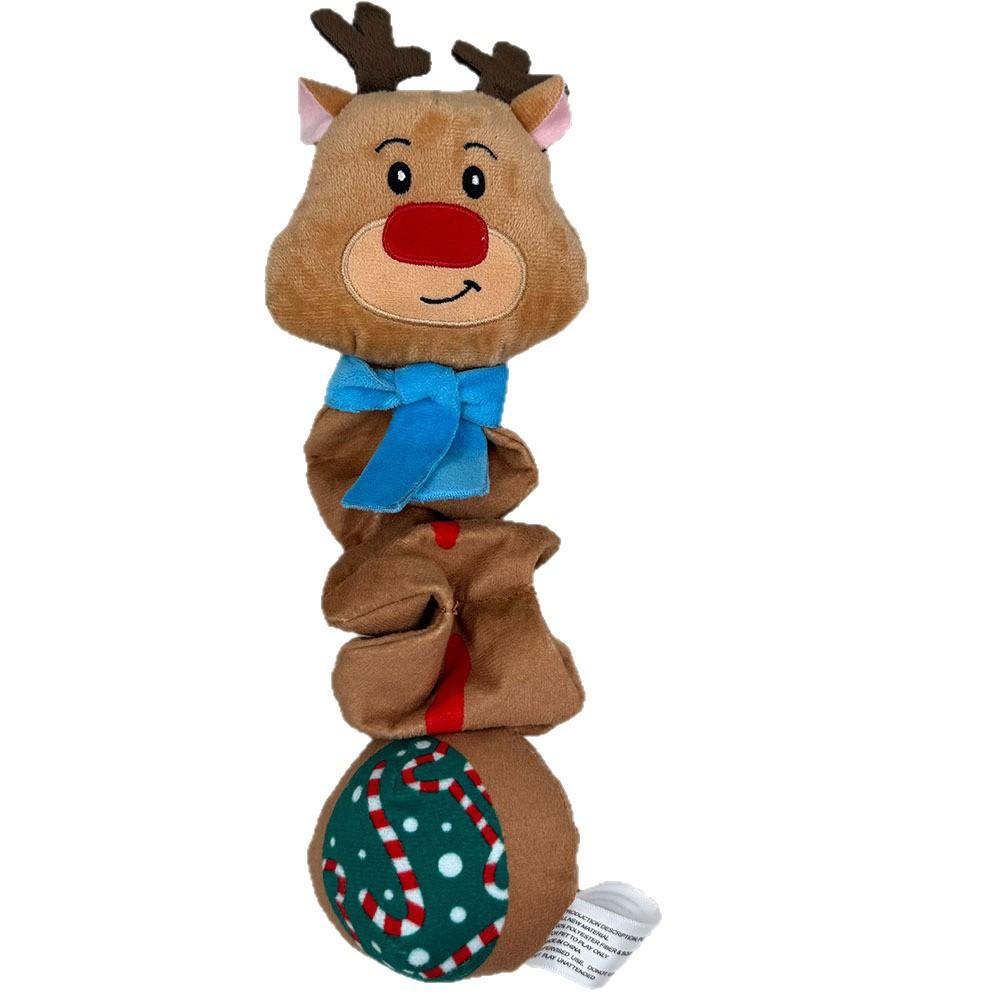

Christmas Plush Pet Toy - Santa Reindeer Snowman Shape, Squeaky Chew Resistant Interactive Dog Toy, коричневый