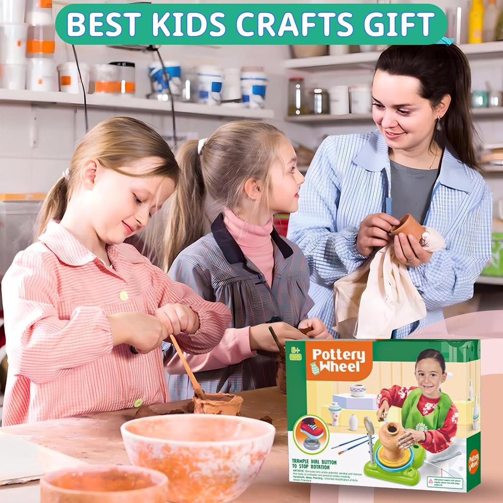 Pottery Wheel for Kids - Complete Pottery Painting Kit Arts and Crafts for Kids Ages 8-12 with 3 Pack Air Dry Clay Art Supplies Toys for Girls Boy