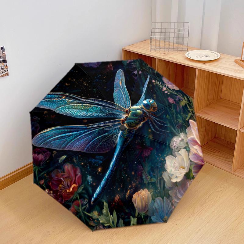 

1 PC Automatic Folding Umbrella - Dragonfly Butterfly Pattern, Portable & Foldable Design with 8 Ribs, Christmas Birthday Gifts