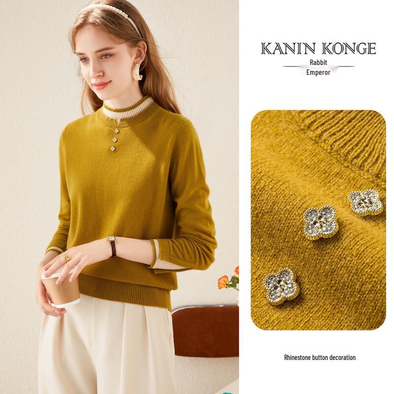 

TUHUANG Женский свитер из чистой шерсти, имитация двойки, с полувысоким воротом XL (170/92A)