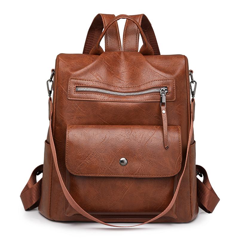 Large Capacity Travel Bag Women's Soft Leather Backpack Retro Commuter Backpack