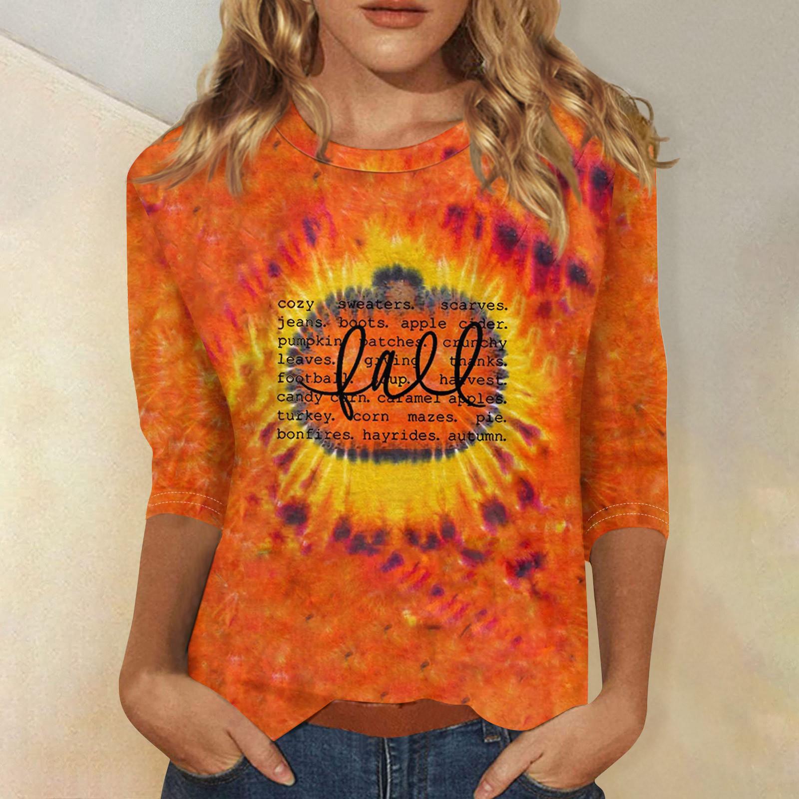

Women s Halloween Printed Round Neck Long Sleeved Loose Fitting Long Sleeved Casual 3/4 Sleeved Top XL золотий